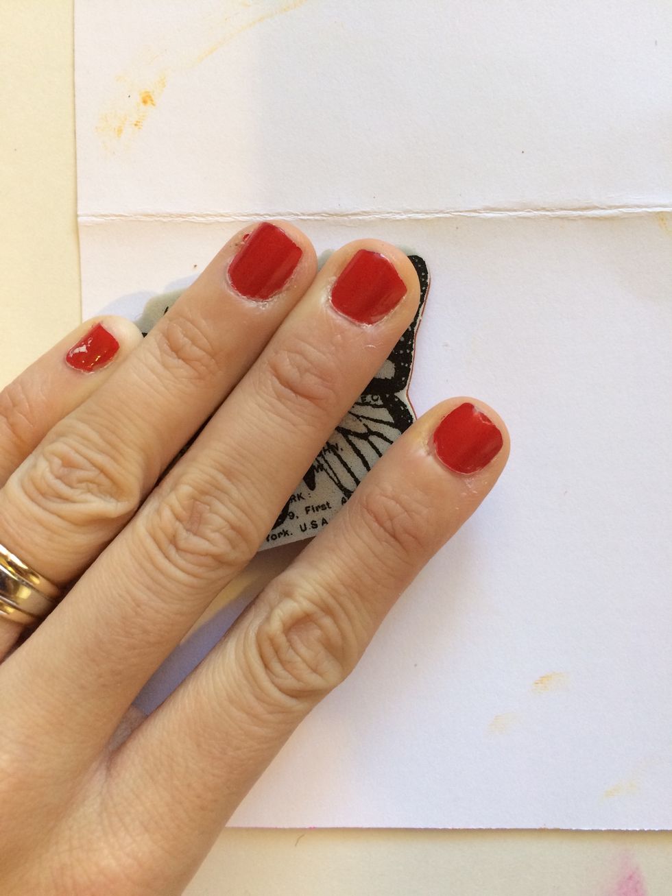 Stamp your image! I stamped my butterfly in 3 places, so I reapplied my gesso each time. I also used the "Hello Friend" from the graphic 45 stamp set as well.