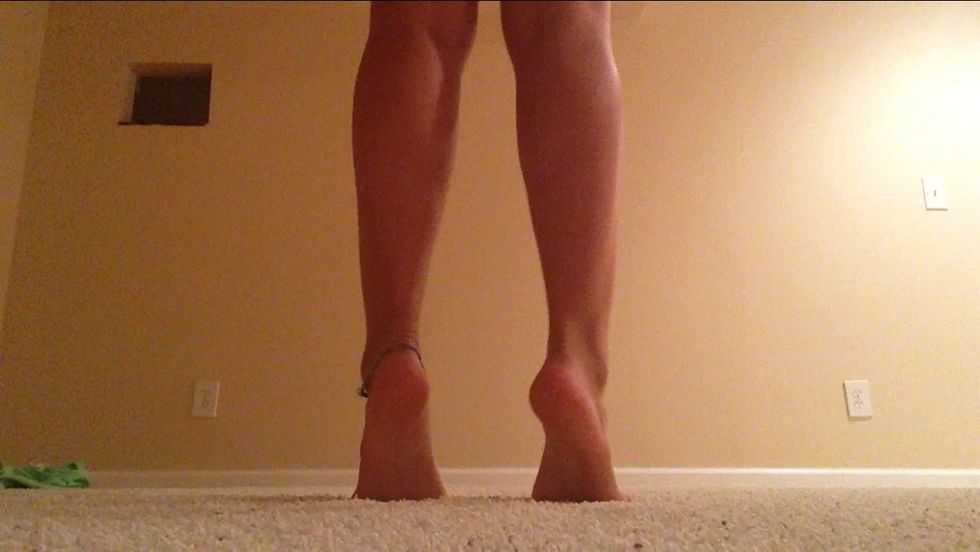 Stand up and do regular calf raises. Do at least 15.