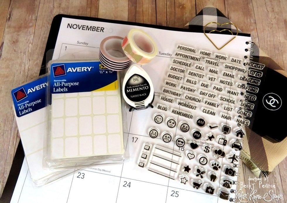 Standard Avery labels are a great way to organize!  Available in a wide variety, such as these square and circle shapes.  They work perfectly with this planner stamp set!