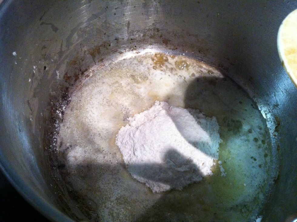 Start a roux with 5 tbsp salted butter and flour. Stir til thick. Add a cup of cream or half and half. Stir