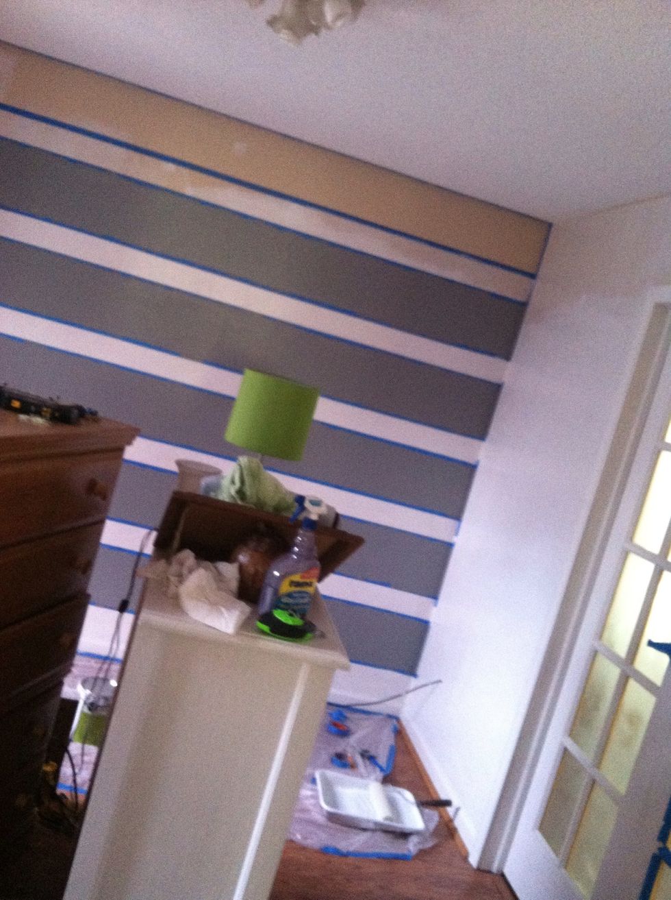 Start at the top and measure down the desired height. I chose to make the first stripe (or gray stripe) 9 inches and the second (white stripe) 6 inches.