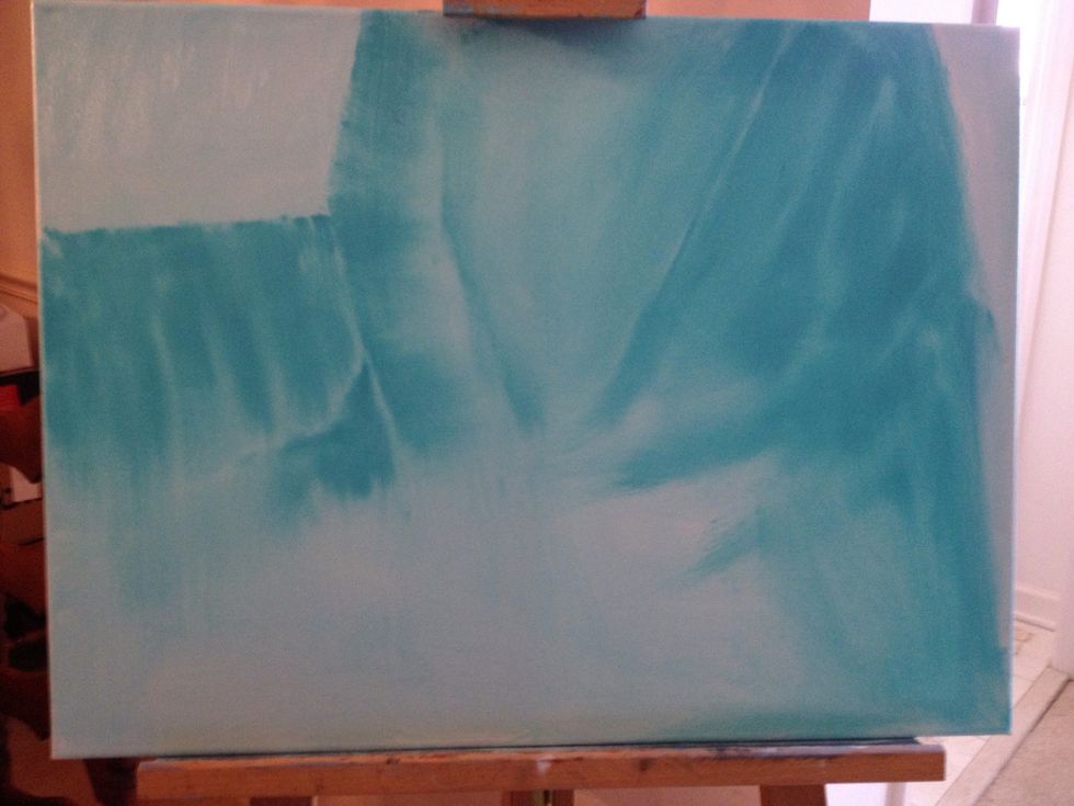 Start at the top and work your way down. There is green mixed in with the blue and white.