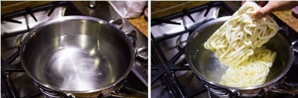 Start boiling water to cook udon. Once water boils, cook udon according to the package. Frozen udon is pre-cooked so you just need to make sure udon is loose and hot. Drain well.