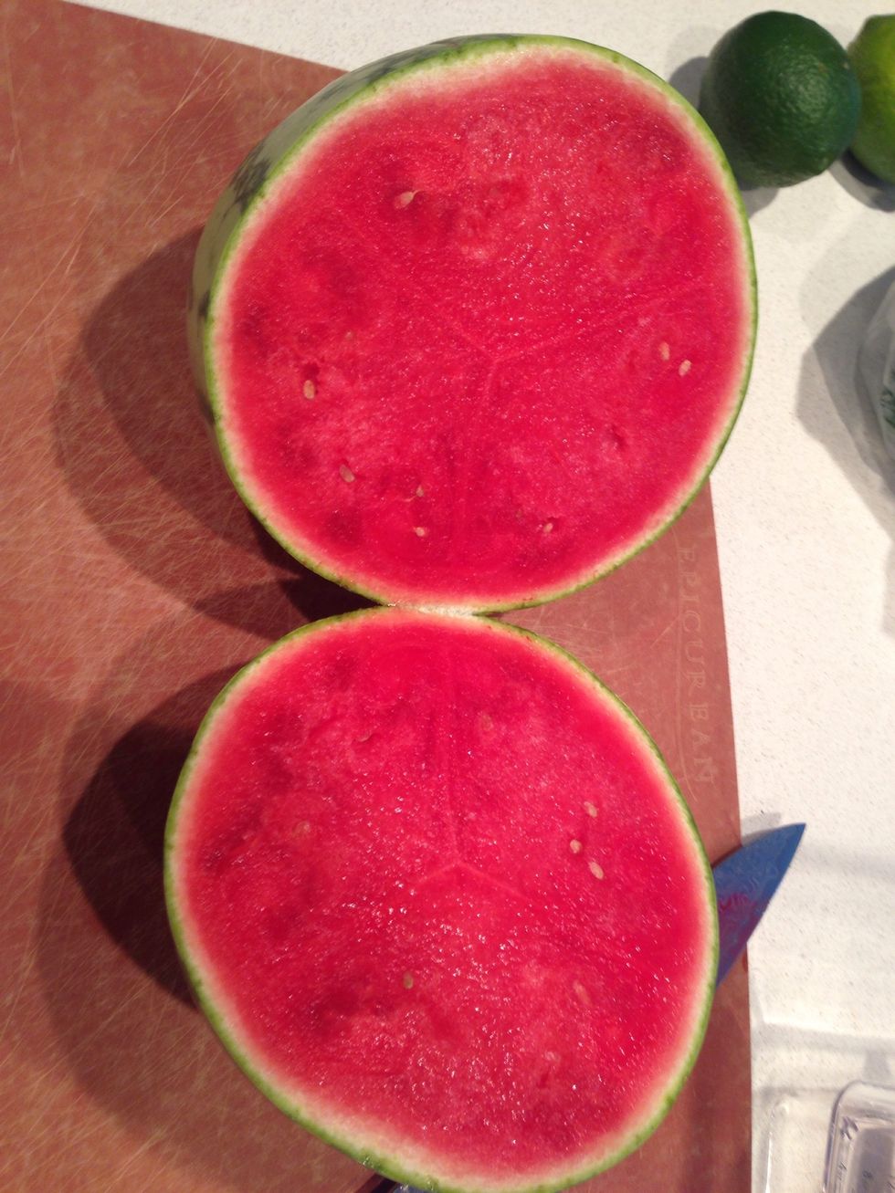 Start buy cutting up your watermelon into chunks, about 1" is good