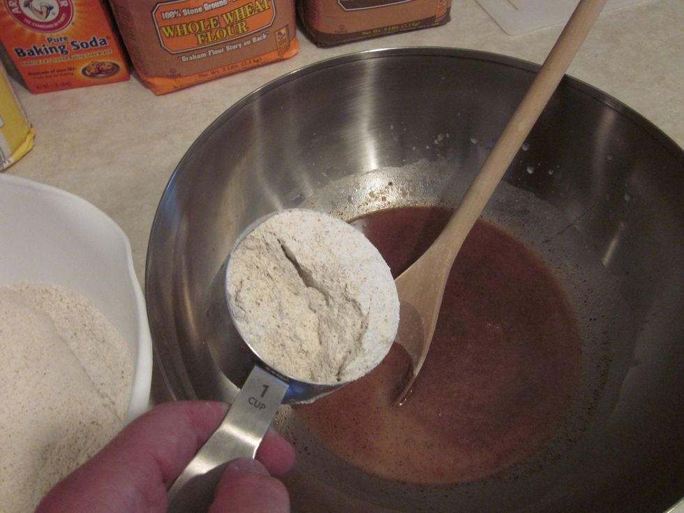 Start by adding a single cup of the flour mixture. Don't do much more or you'll regret it... trust me.