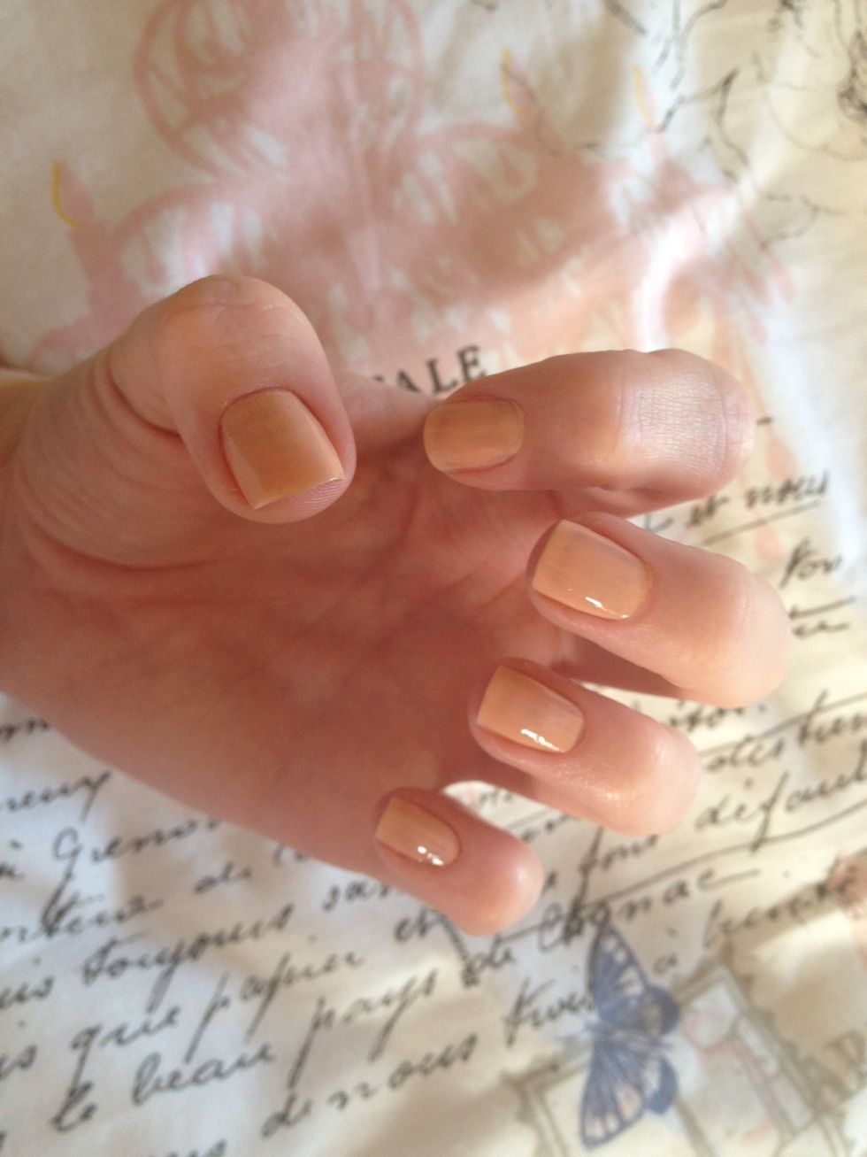Start by applying your base coat, I've found that white or nude look best, or maybe a nice pastel colour!