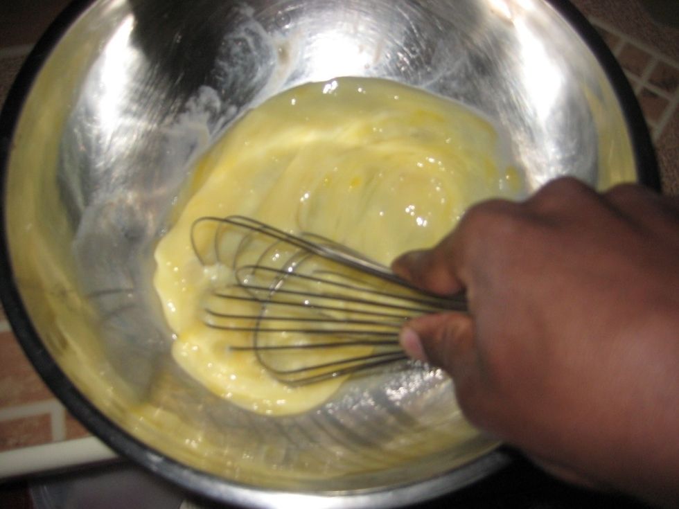 Start by beating the egg.