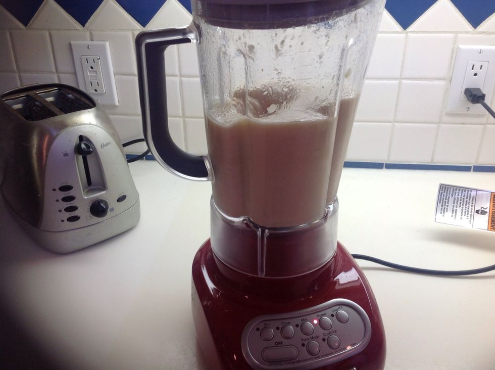 Start by breaking up a banana and putting it in a blender with 1-2 cups of 100% fruit juice and about a half a cup of yogurt or so.