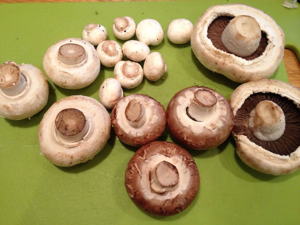 Start by choosing your mushrooms. I like a mixture but all the same would be fine. In total you probably want about the equivalent of 12 medium ones