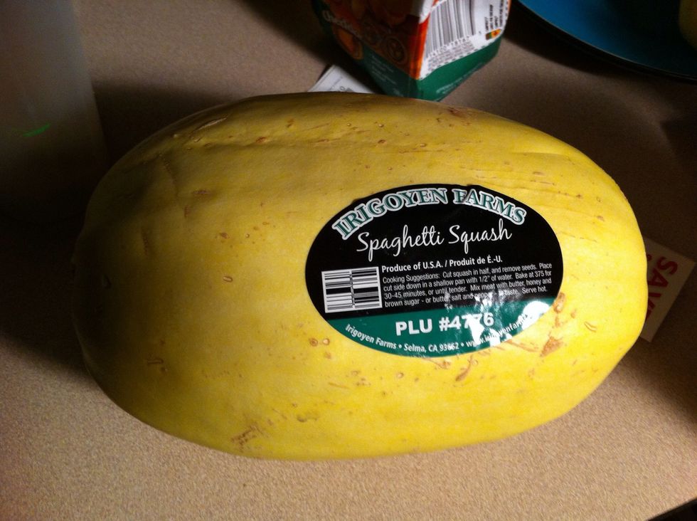 Start by cooking your squash I forgot to take pictures of this sorry. Cut it in half lengthwise and scoop out the brains and seeds. Place it cut side down on a baking pan. Whatever it fits best in.