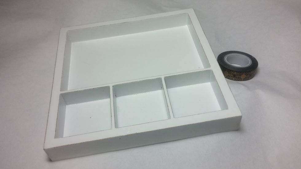 Start by covering your shadowbox with decorative tape. I changed my plan, which often happens!