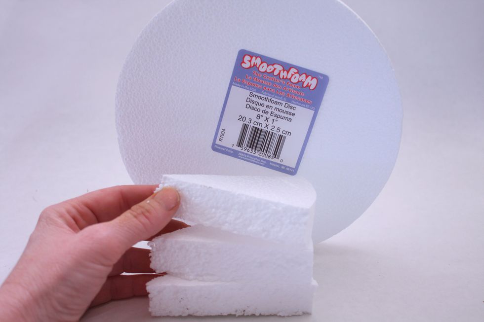 Start by cutting an 8x1 inch Smoothfoam Disc in half. Then cut out equal pie shapes use each piece as a temp ate for next) I used a serrated edge knife