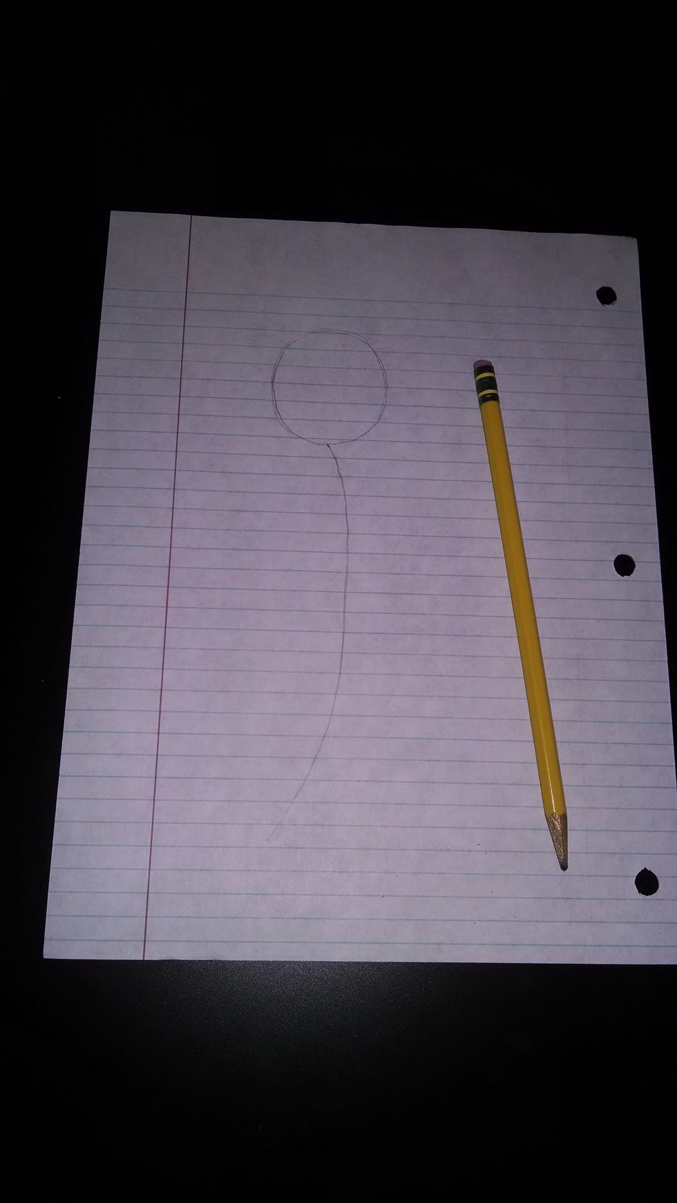 Start by drawing a circle and a line coming off of that circle