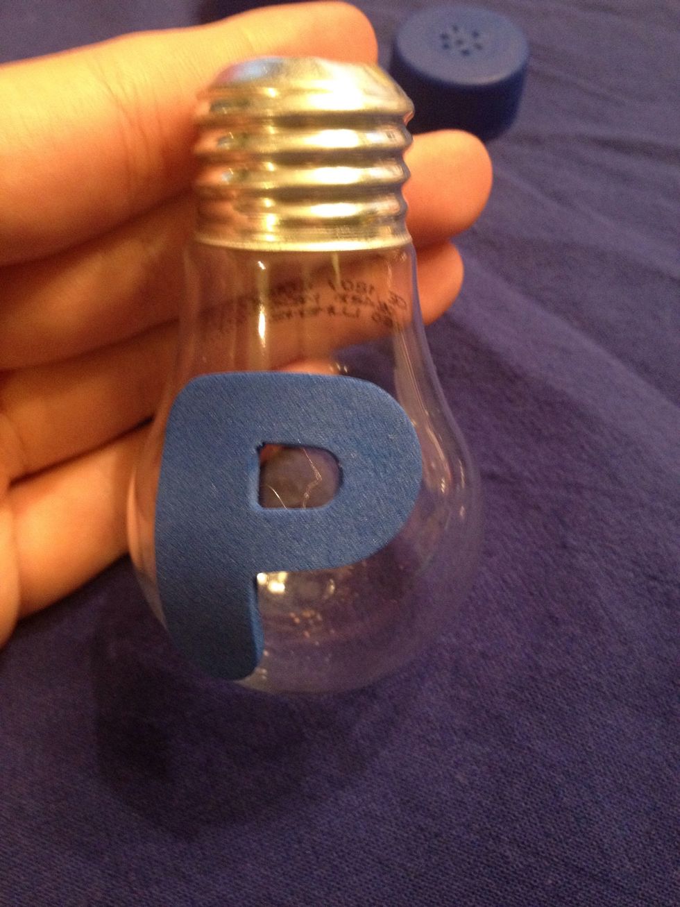 Start by gluing the P to the bulb. If you don't have foam letters, you can sharpie it on.