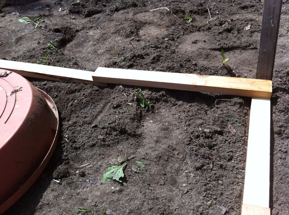 Start by laying out your pieces and having them overlap slightly. I used wood glue then nailed them together. I was able to use three pieces to make one 4' side. It might be different for your wood.