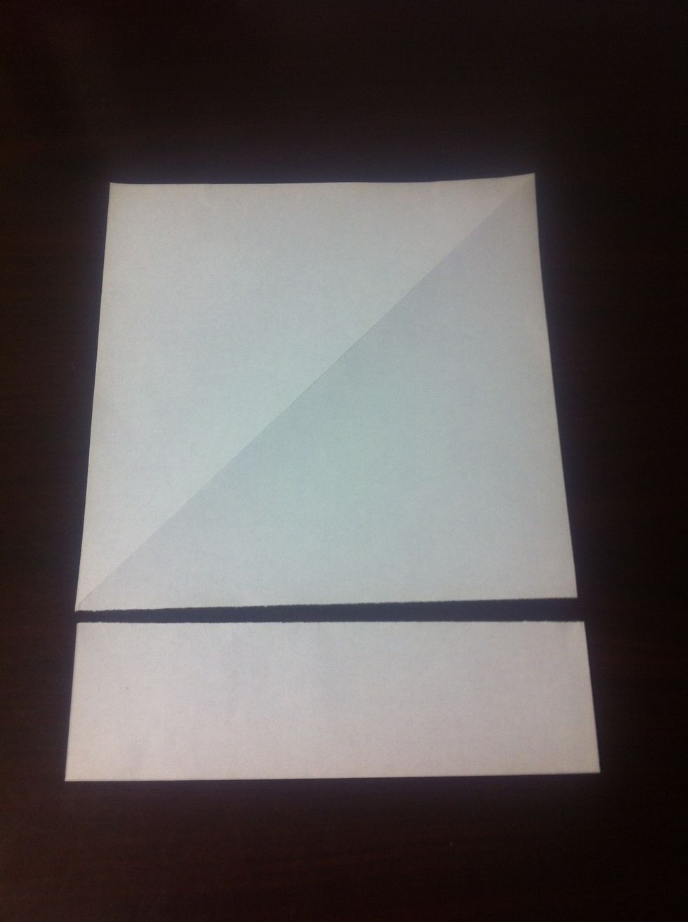 Start by making a square. Fold top corner down and use scissors or tear the bottom off carefully to leave a square.