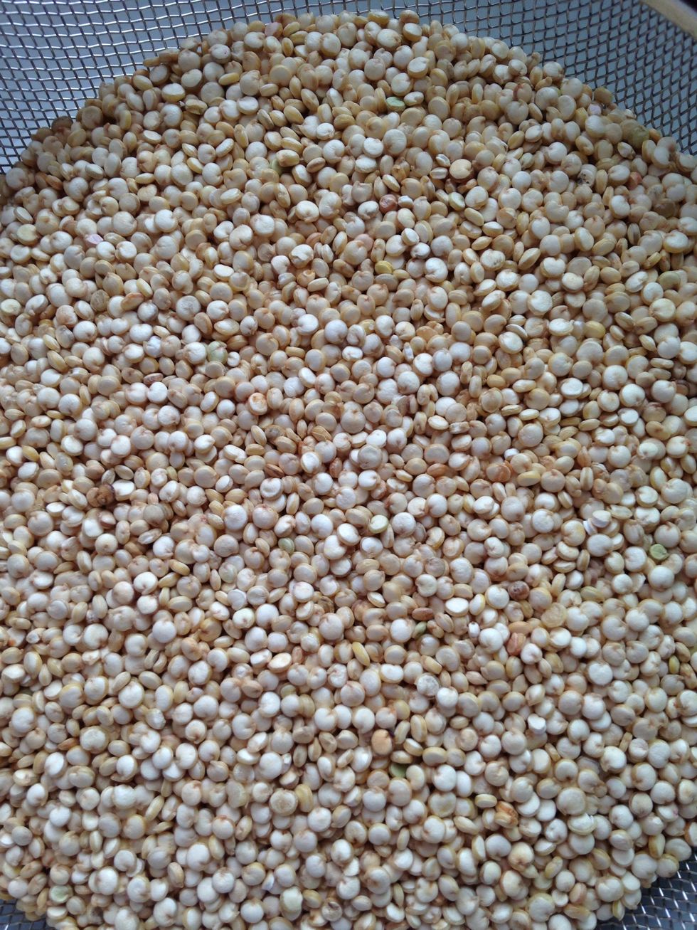 Start by measuring one cup of quinoa. I use organic.