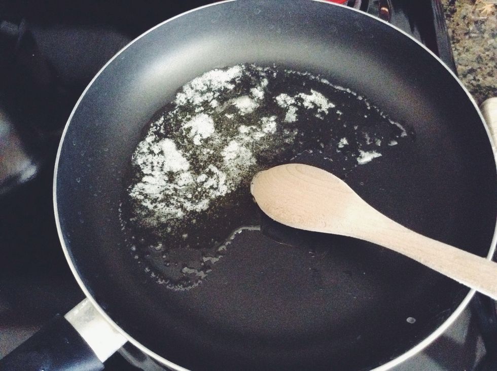 Start by melting one tablespoon of butter in your pan on medium heat.
