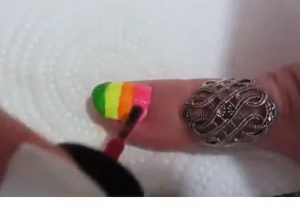 Start by, painting 4 lines on your nail, any color;) (I did 4 because it's easier),but you can do more (up to you) as how long your nail is\ud83d\ude09\ud83d\udc85