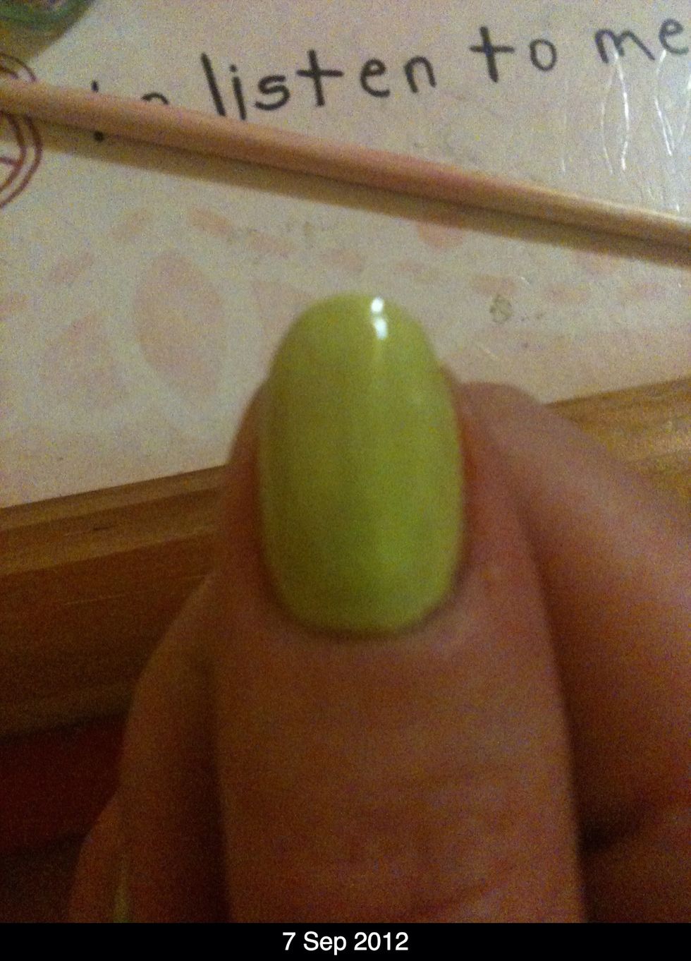 Start by painting your nails the light green colour, I've gone for a china glaze lime-remember before painting any colour onto your nails, use a base coat!