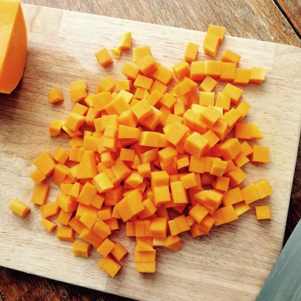 Start by peeling and chopping the butternut squash