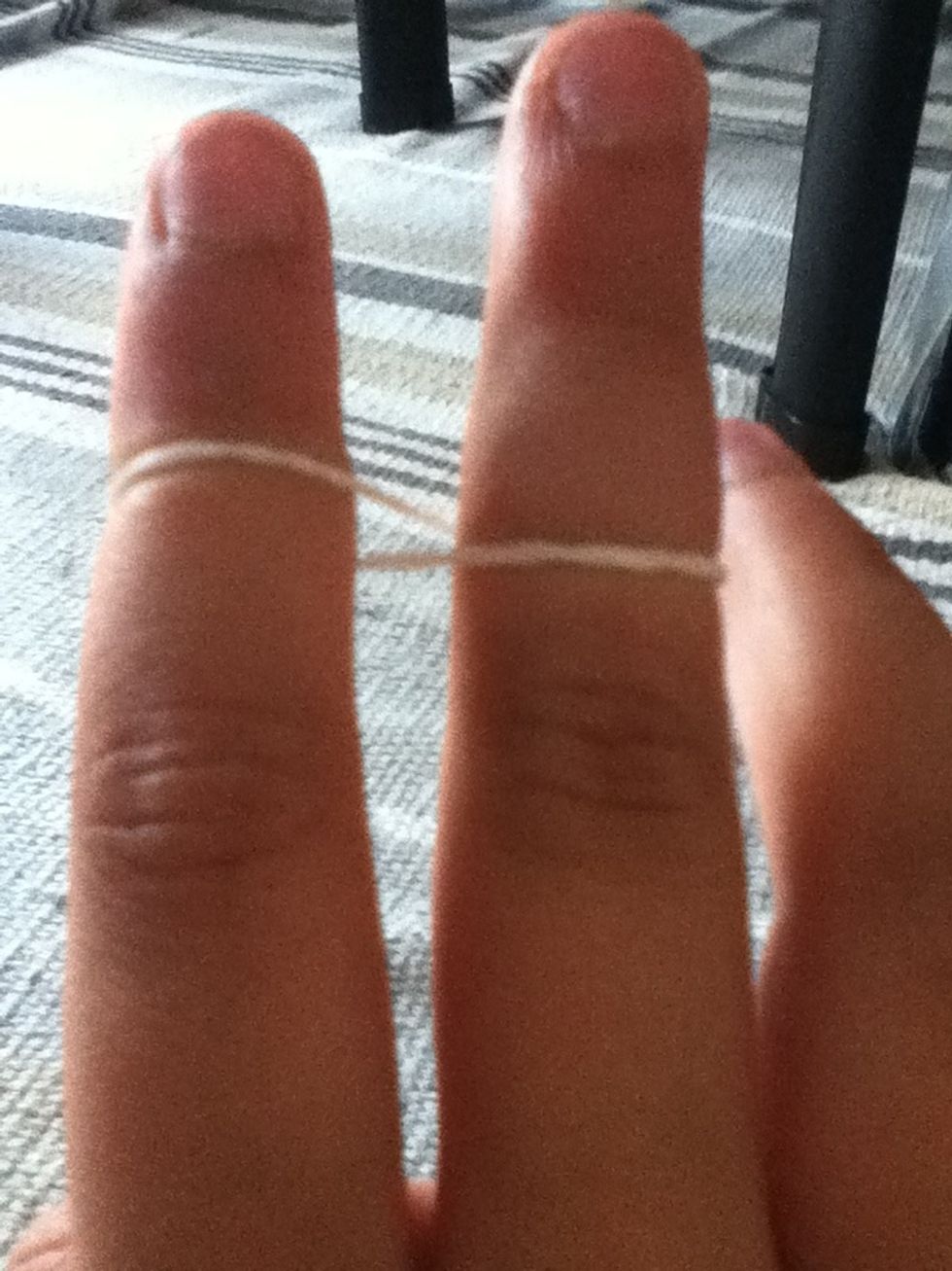 Start by putting one on your 2 fingers creating a figure of 8