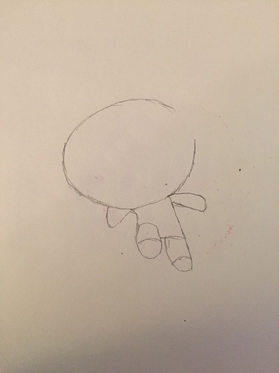 Start by sketching out Bubble's body and most of her head. (For those who don't know, Bubble's is the Powerpuff girl with blonde hair and blue eyes \ud83d\ude00)