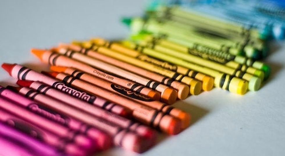 Start by sorting the Crayons by color. You won't use every single color, but sort the ones you like the most. Remember: ROY G BIV! (Red, orange, yellow, green, blue, violet, indigo)