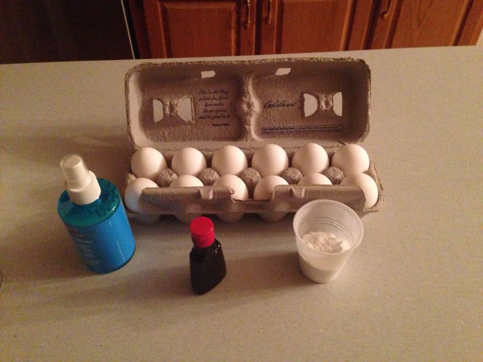 Start by taking out your eggs, glue and (optional) decorations.