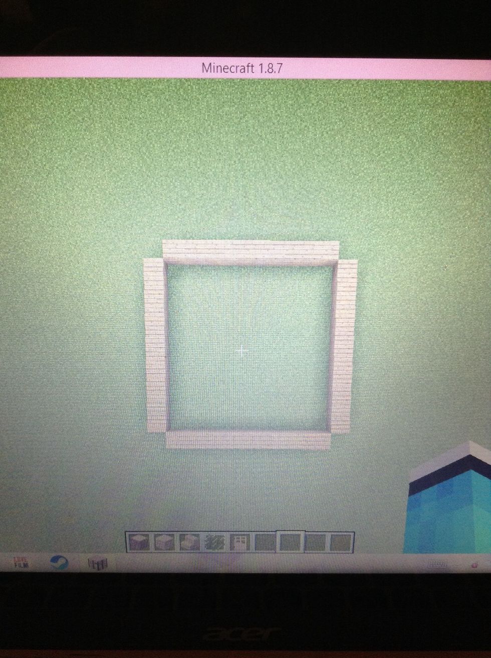 Start by using the wood planks to build an 11x11 base! Leave the corners out for the logs!