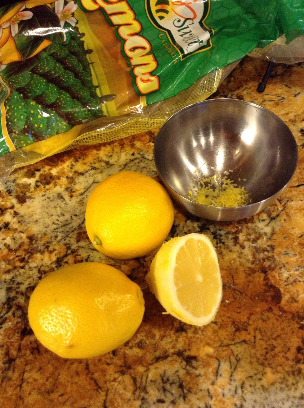 Start by zesting your lemon, and measuring out your lemon juice