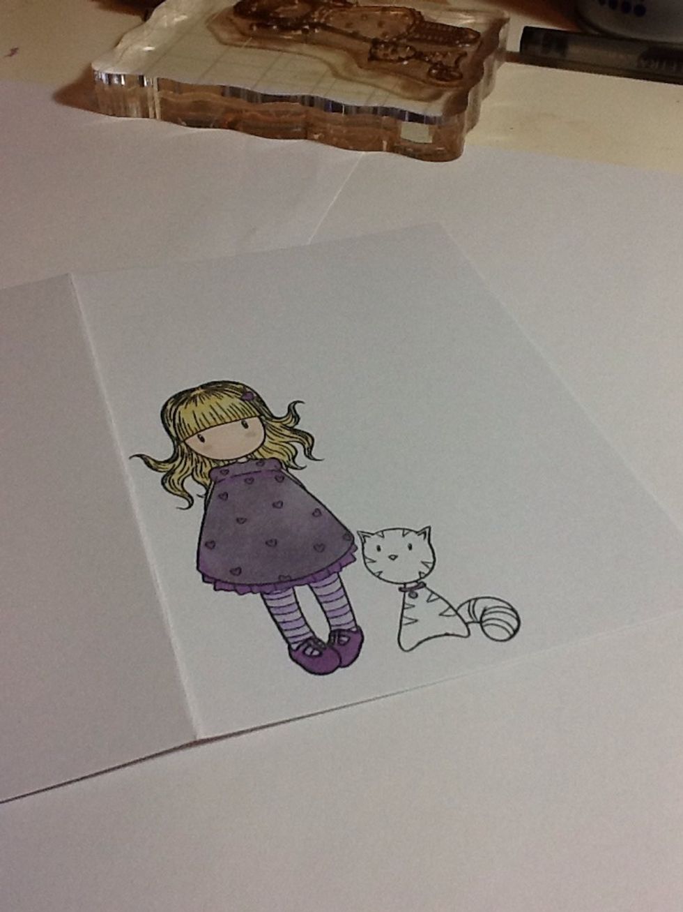 Start colouring in your image! I have opened the card up as the promarkers will leak through. Slightly gone over the lines or your ink run a little? Don't worry will show you a tidy up next!