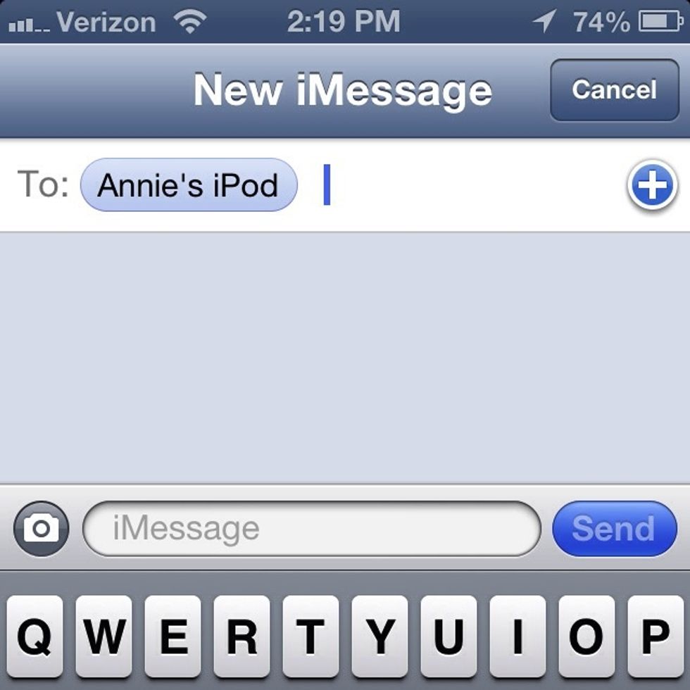Start composing your messages as you normally would. I'm sending my pictures to Annie's iPod