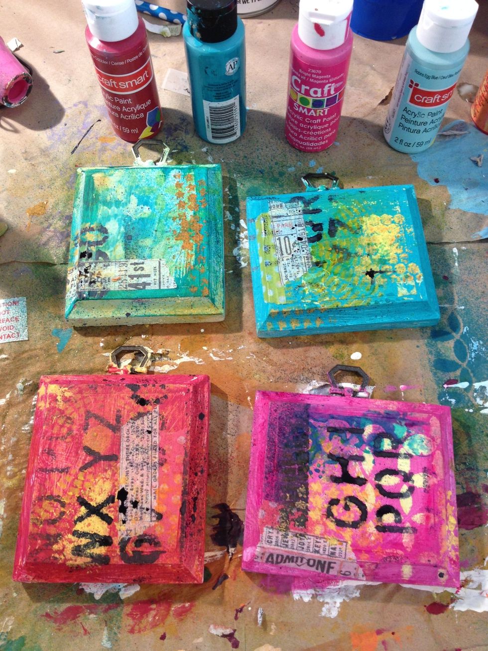 start creating your background using acrylic paints, stencils, washi tape, torn book paper, whatever you want to use to add texture and interest. Just keep layering on stencils and paints