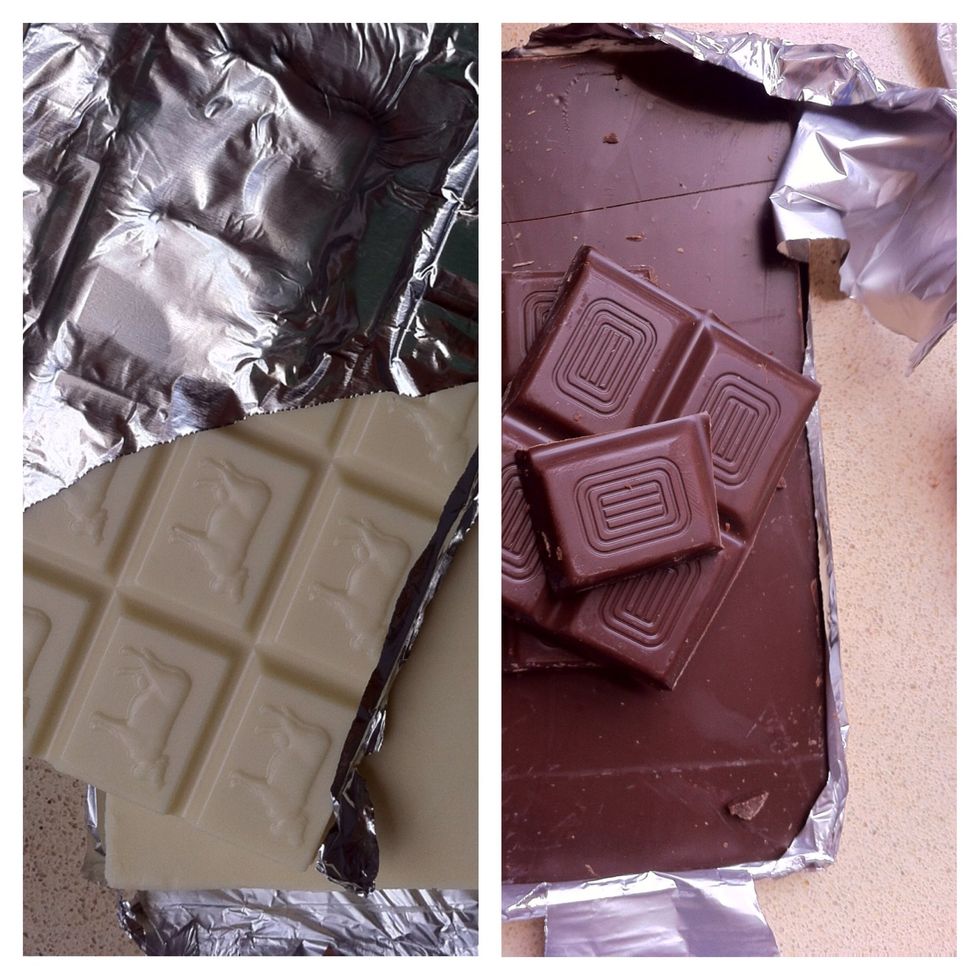 Start cutting your chocolats into two seperate bowls.