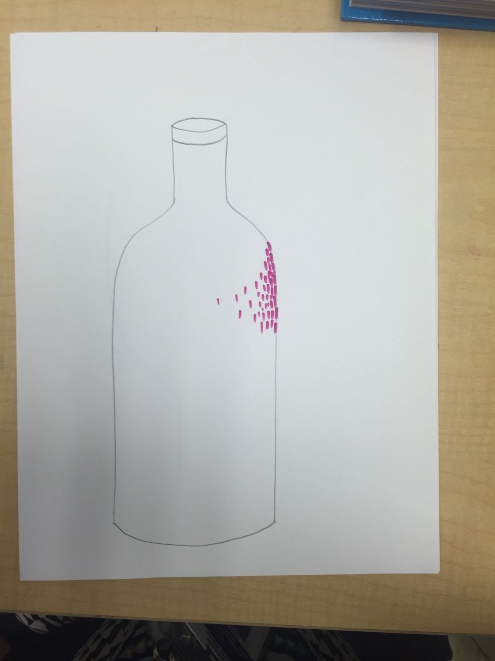 Start fading your value by slowly spreading out your dashed as you go in to your bottle.