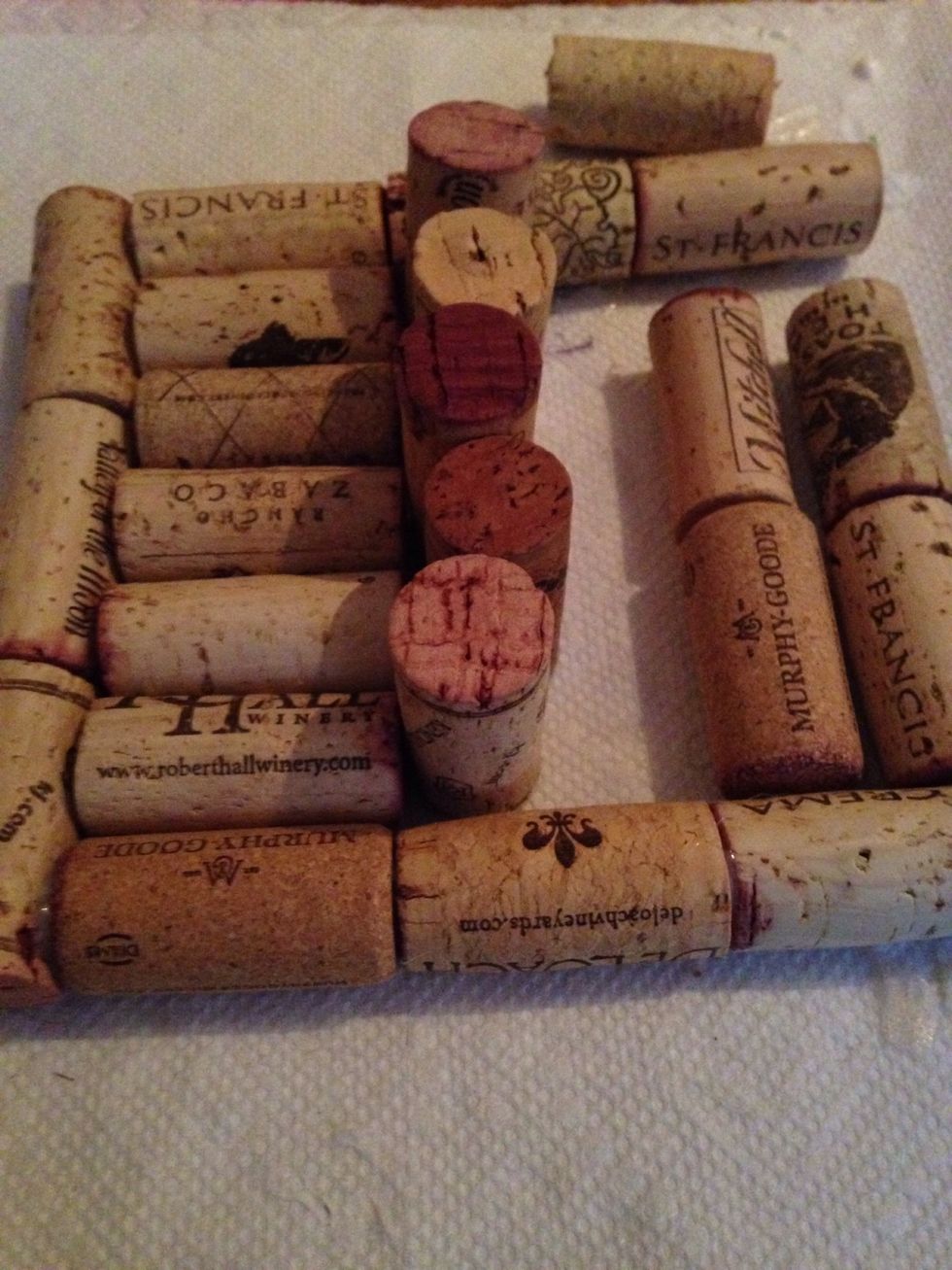 Start filling in the middle. I stood the wine corks up so I could glue better.