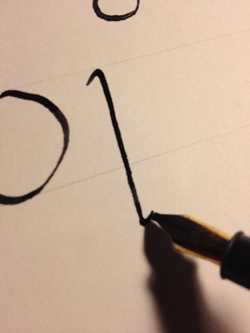 Start letter "p" with a trunk that goes below the bottom line.