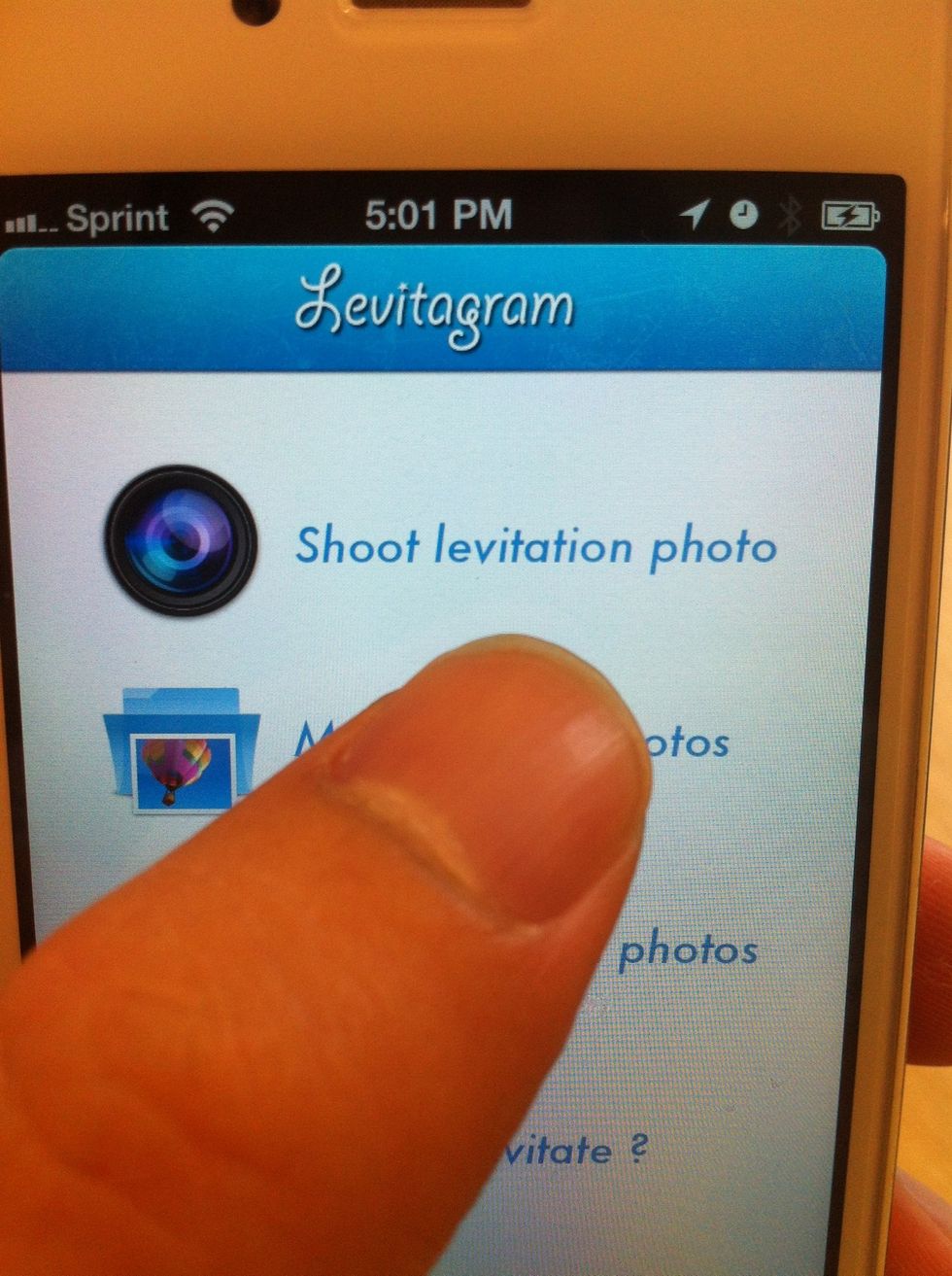 Start levitagram app, select shoot photo...