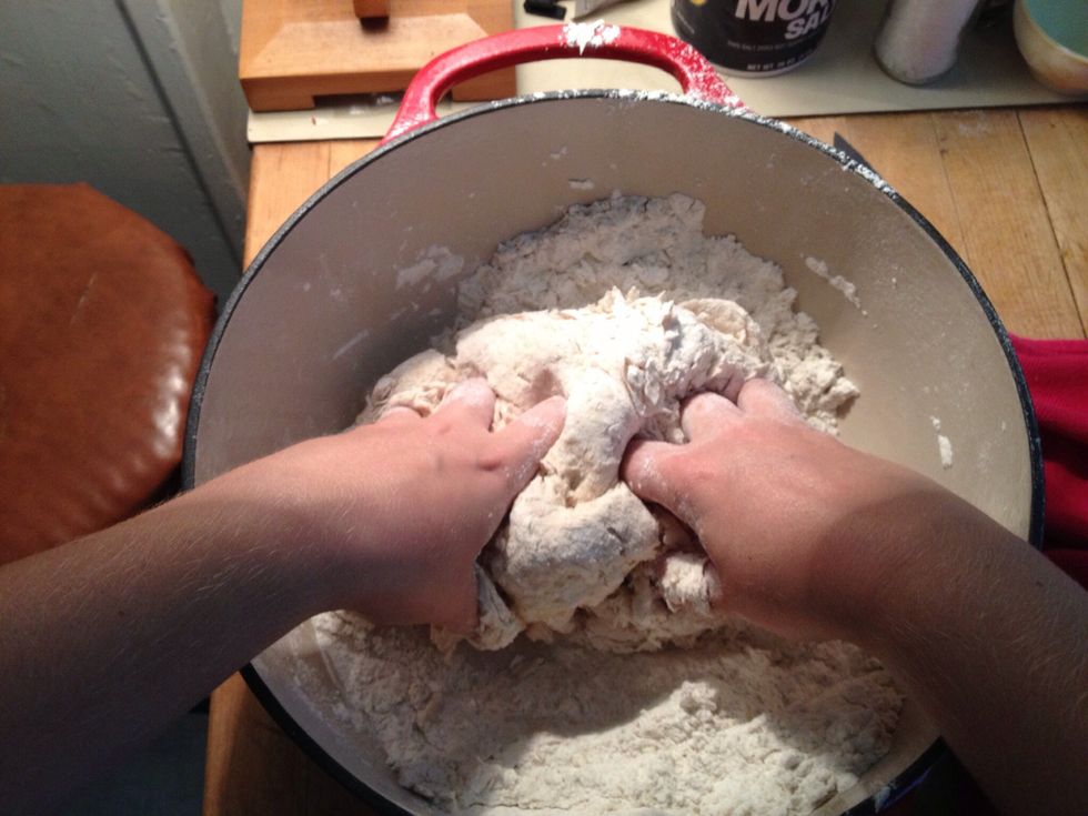 Start mixing everything together. When doing this only progressively mix in the flour, to avoid making the dough too dry.