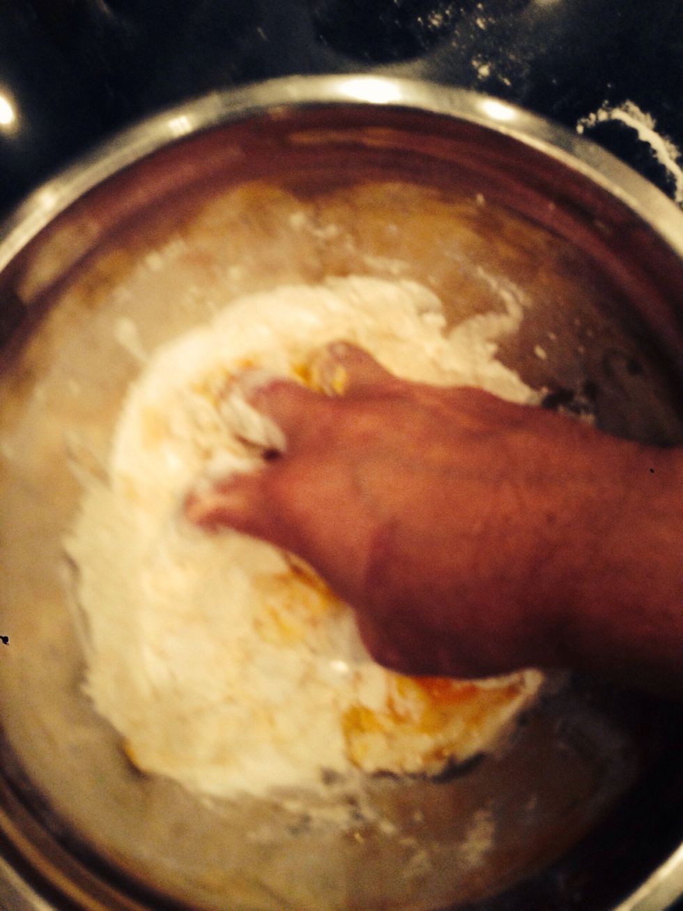 Start mixing with your hands (taking pictures throughout was challenging)