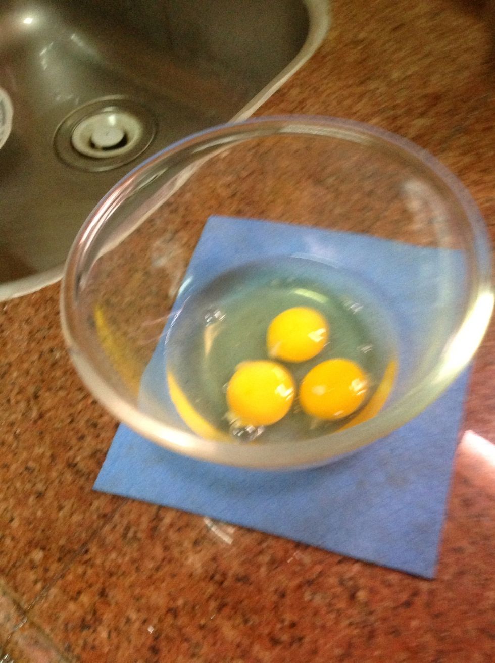 start now with the liquid ingredients. add 3 eggs.