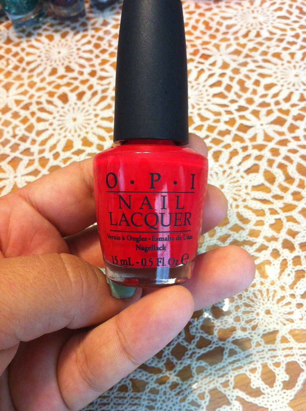 Start of by painting all your nails a red color I used red my fortune cookie by opi