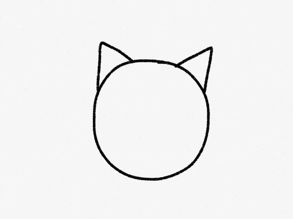 Start off with a circle for its head and two triangles for its ears.\u2b55\ufe0f\ud83d\udd3a\ud83d\udd3a