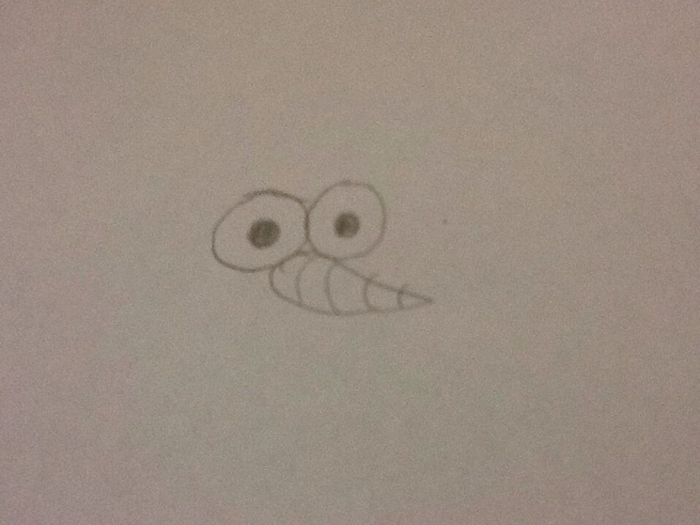 Start off with drawing his nose and eyes. Make sure you draw lightly, so if you muck up during any part of the tutorial, you can rub it easily out and try again