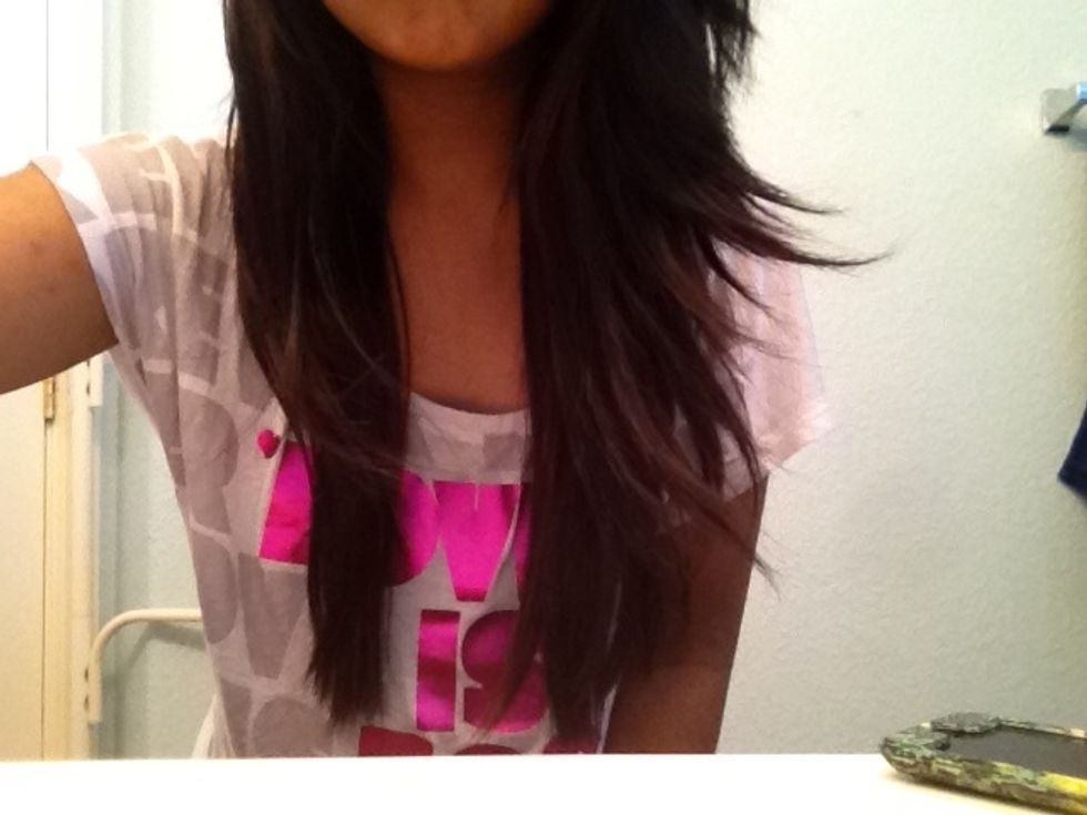 Start off with straight hair and put heat protectant in it