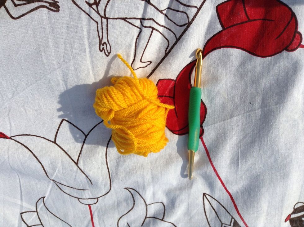 Start off with whatever yarn and hook you want to use. I just happened to have some doubled DK weight hanging around and my favourite double ended crochet hook.