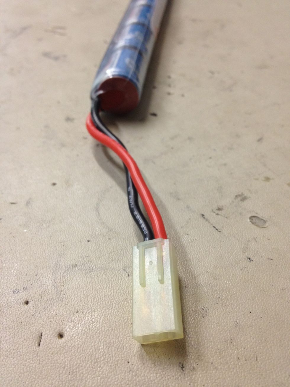 Start off with your basic Tamiya connector on your stock battery. You might have a different connector but a Tamiya is pretty standard across the Airsoft industry.