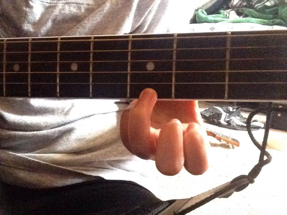Start off with your ring finger on the high e string in the third fret.