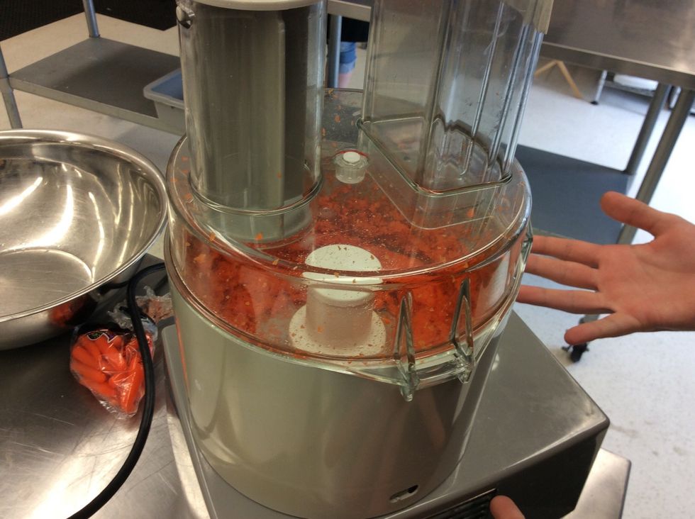 Start on blending the carrots until well pasteurized